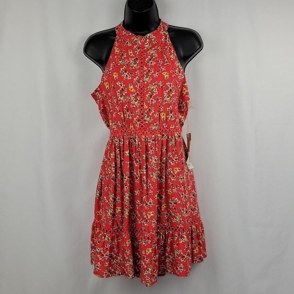 Sunday Mi Amor Floral Backless Halter Dress Coral Size XS NWT